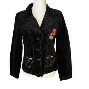 Velvet Embroidered Jacket w/ Stitching Details. Size L. Good Condition!